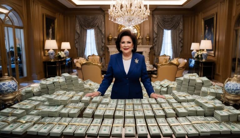 A fortuna de Griselda Blanco exibida em uma mansão luxuosa com pilhas de dinheiro, carros de luxo e decoração opulenta