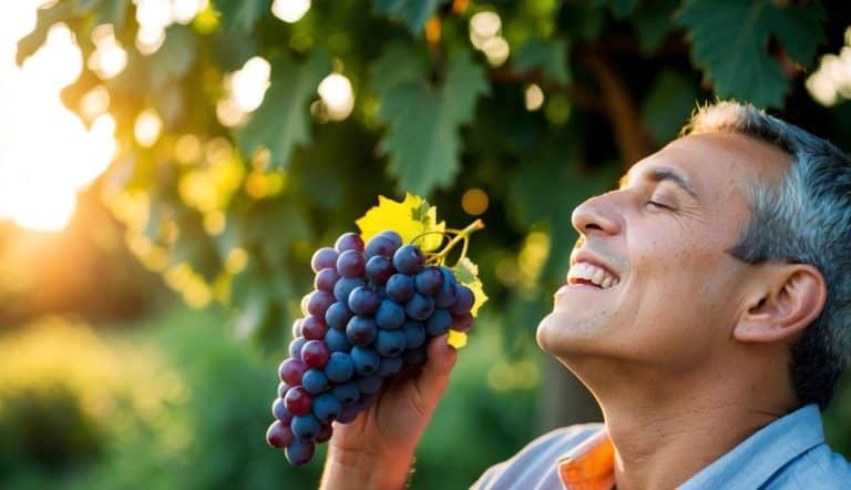 Uma pessoa com gastrite desfrutando de um cacho de uvas