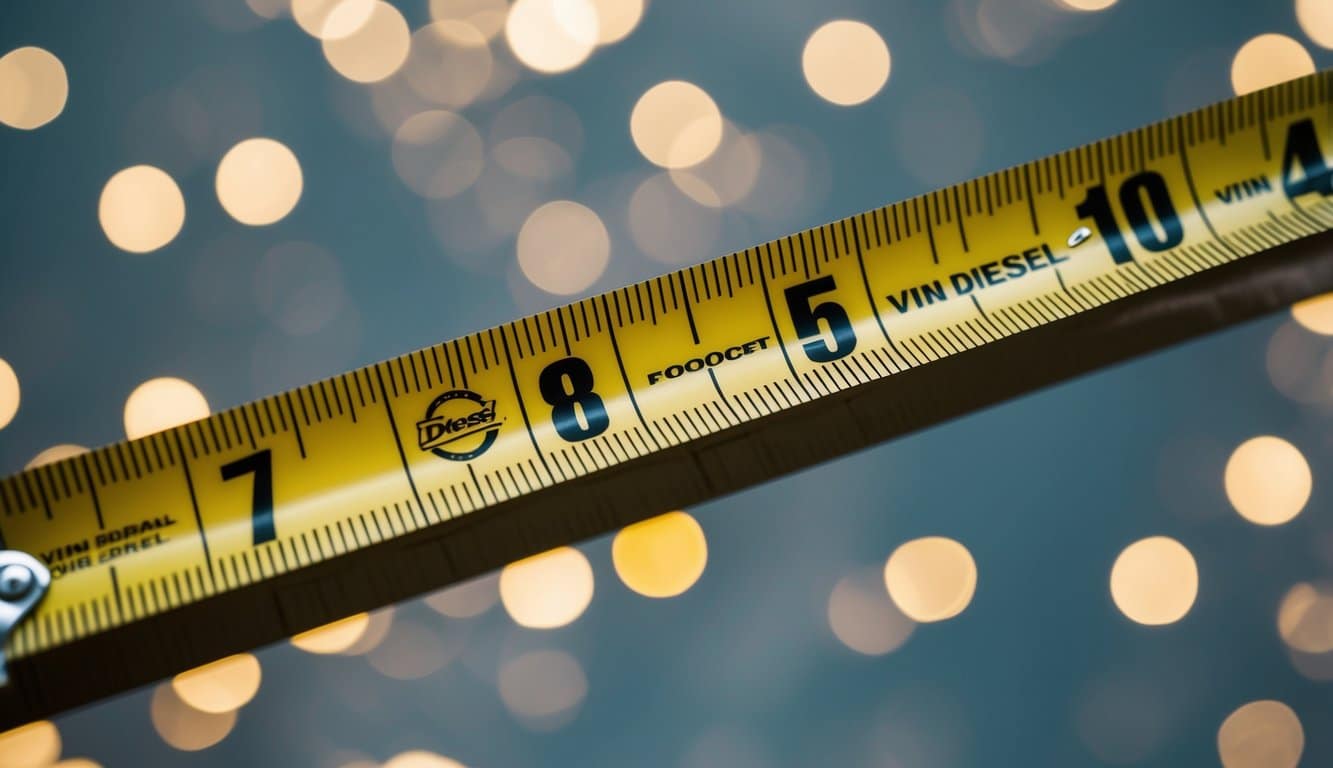 Uma fita métrica estendida até a altura de Vin Diesel, com um número claramente visível.
